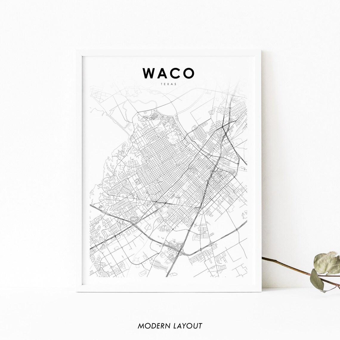 Waco TX Map Print, Texas City Street Poster