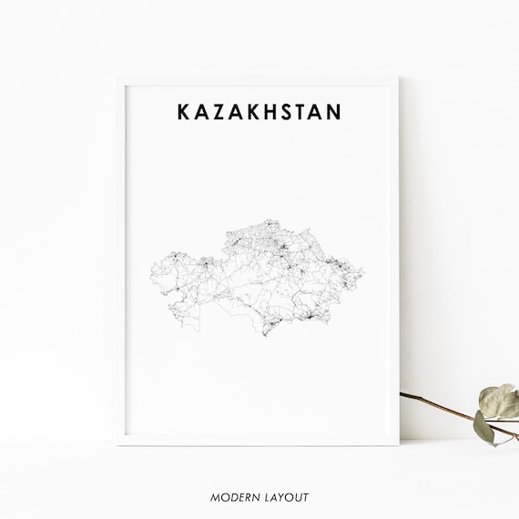 Kazakhstan Map Print Road Art Poster Kazakh Astana Nursery Room Wall Office Decor