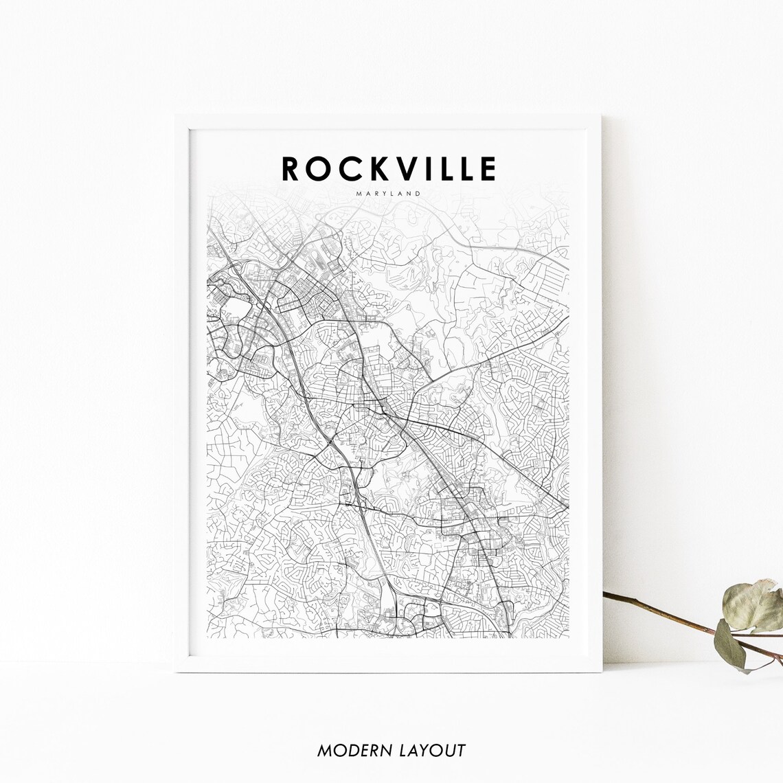 Rockville MD Map Print, Maryland City Street Art