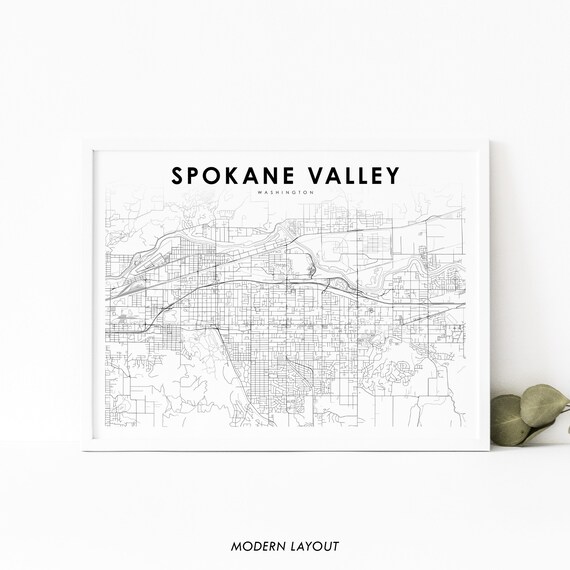 Spokane Valley Wa Map Print Washington Usa Art Poster City Street Road Nursery Room Wall Office Decor