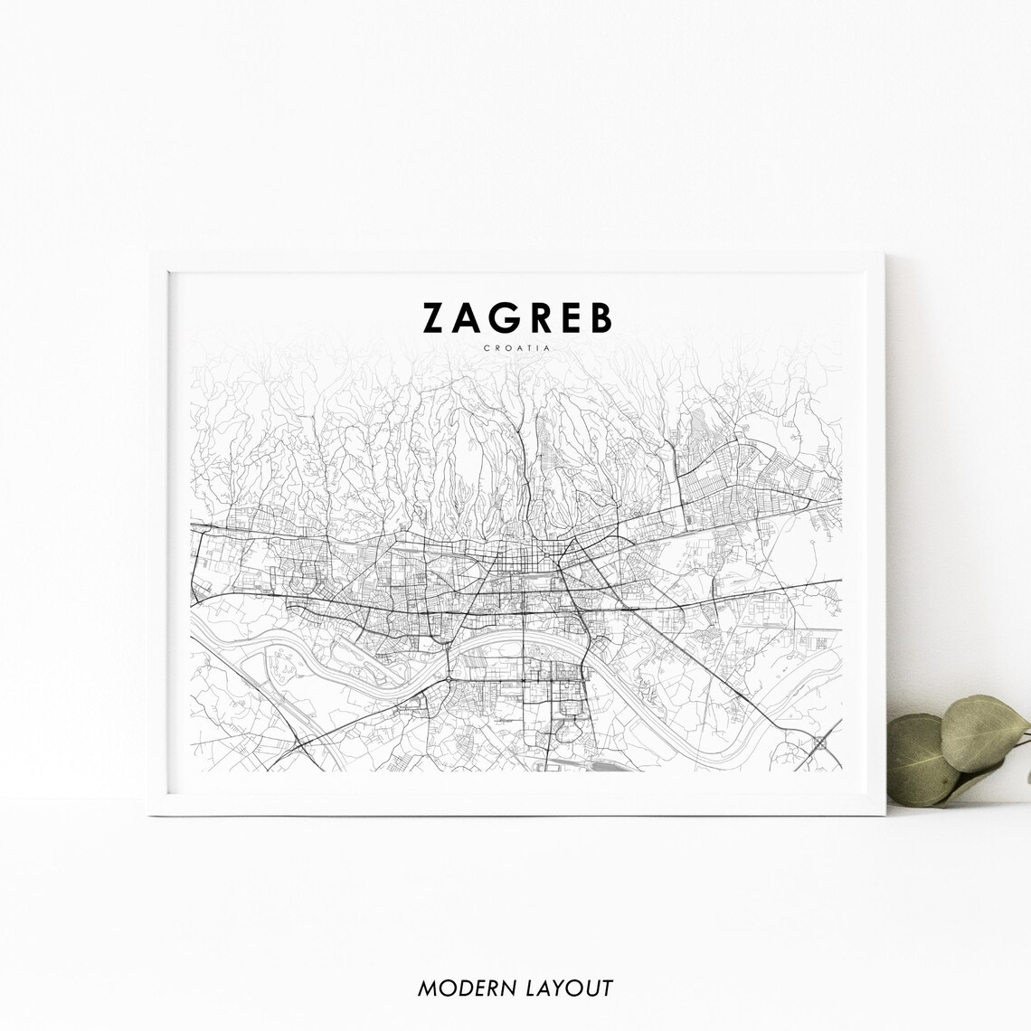 Zagreb Croatia Map Art Print, Nursery Room Decor