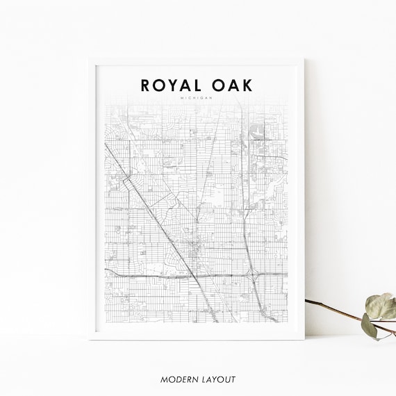 Royal Oak Mi Map Print Michigan Usa Art Poster City Street Road Nursery Room Wall Office Decor