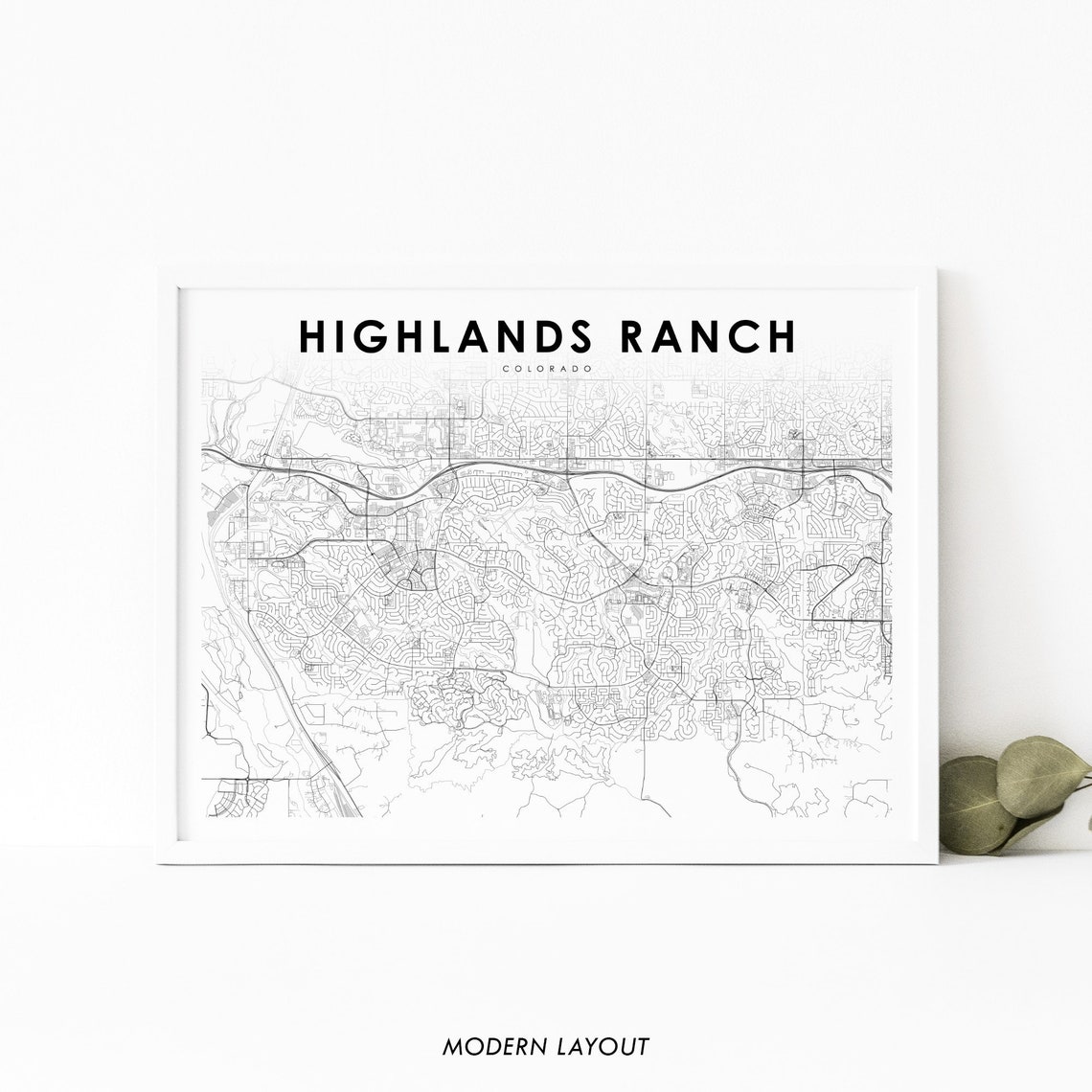 Highlands Ranch Colorado City Street Map Minimalist Wall Art