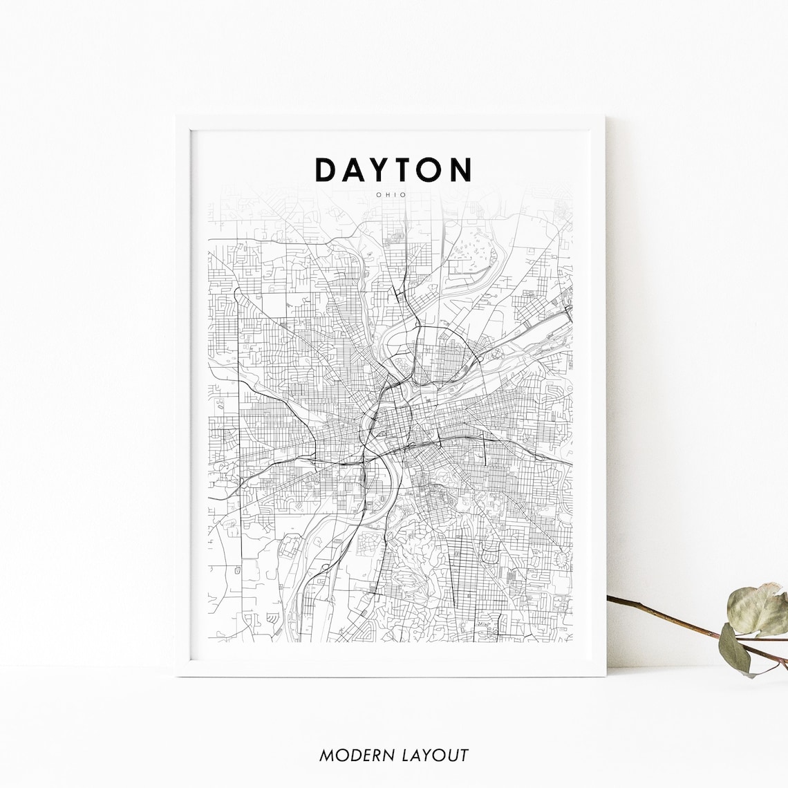 Dayton OH Map Print, Ohio City Street Poster