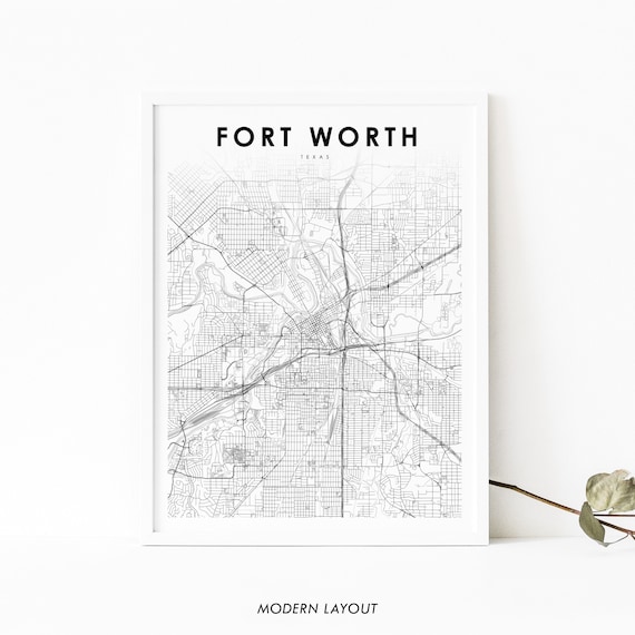 Fort Worth Texas Downtown Minimalist Black And White City Map Poster