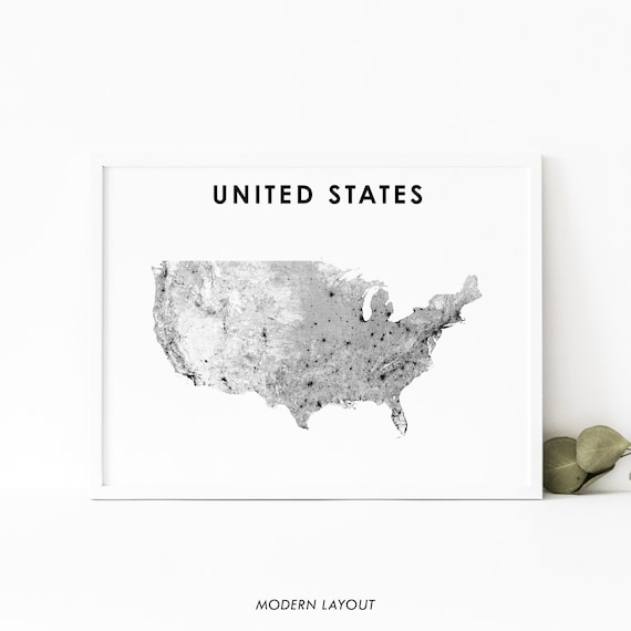 United States Night Lights Country Map Minimalist White Wall Art