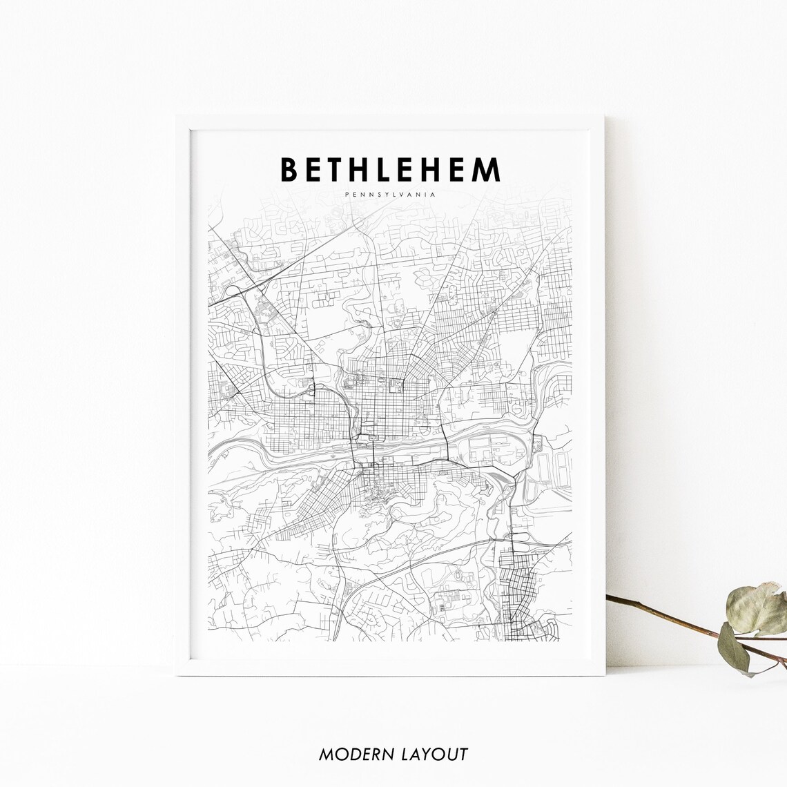 Bethlehem PA Map Print, Pennsylvania Wall Art Print