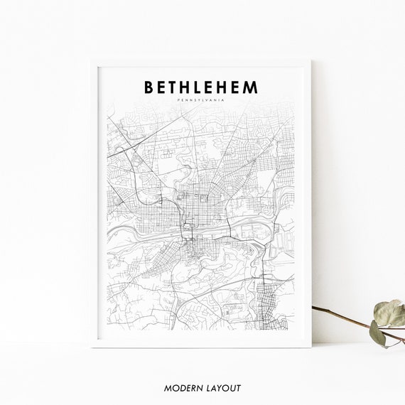 Bethlehem PA Map Print, Pennsylvania Wall Art Print