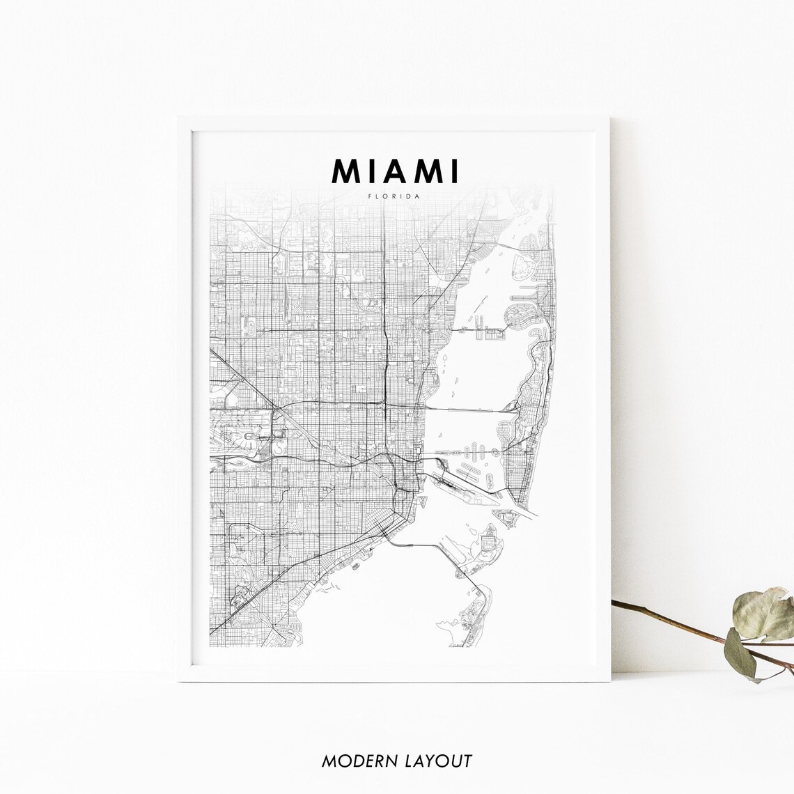 Miami FL Map Print, Florida City Street Poster