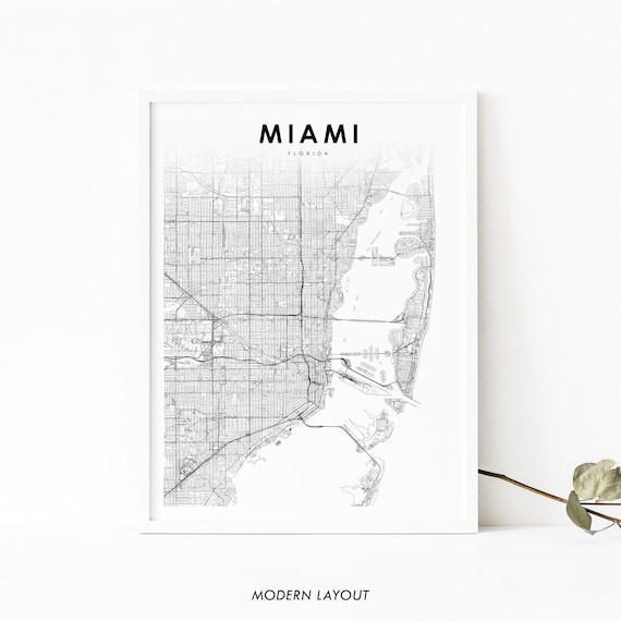Miami FL Map Print, Florida City Street Poster