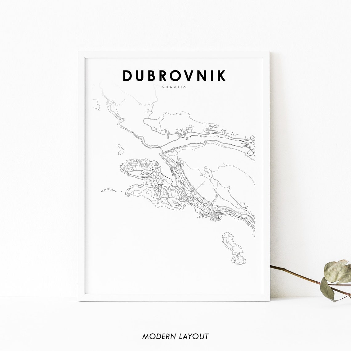 Dubrovnik Croatia Old Town Adriatic Minimalist City Map Wall Art