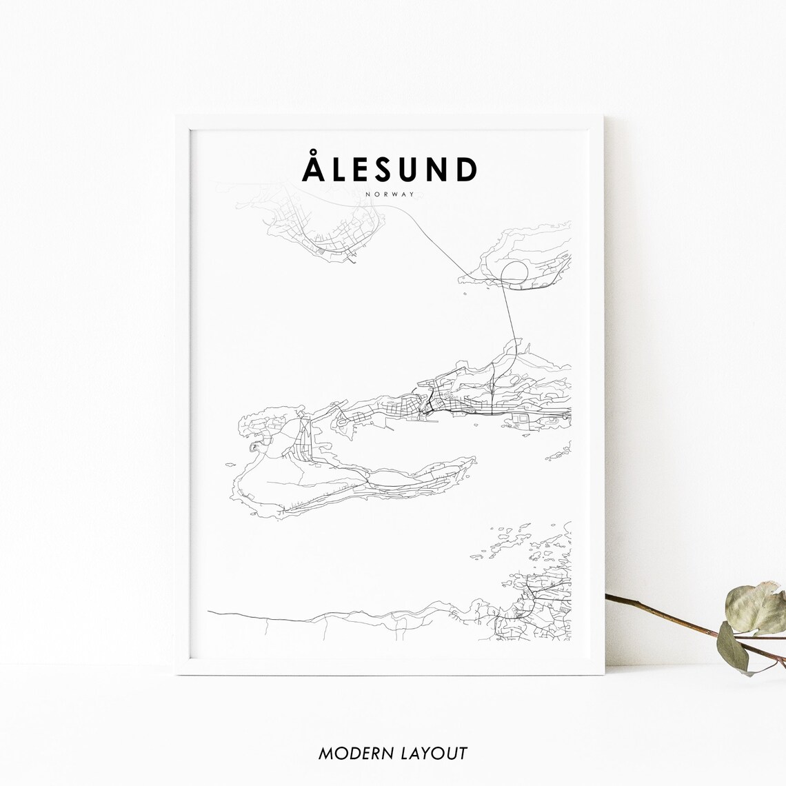 Alesund Norway Map Print, Nursery Room Poster