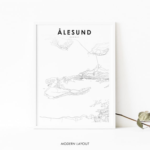 Alesund Norway Map Print, Nursery Room Poster