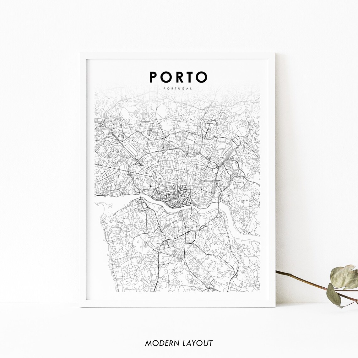 Porto Portugal Map Print, City Street Road Poster