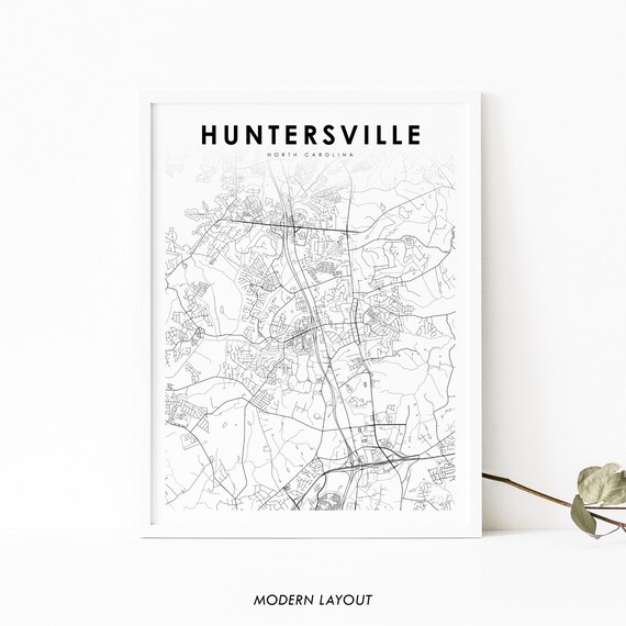 Huntersville Nc Map Print North Carolina Usa Art Poster City Street Road Nursery Room Wall Office Decor
