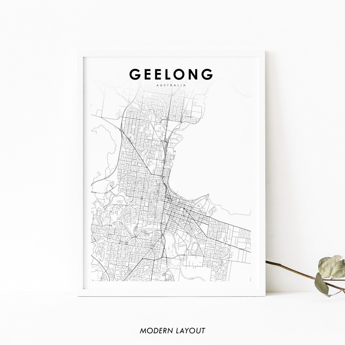 Geelong Australia Minimalist Black and White City Street Map Poster