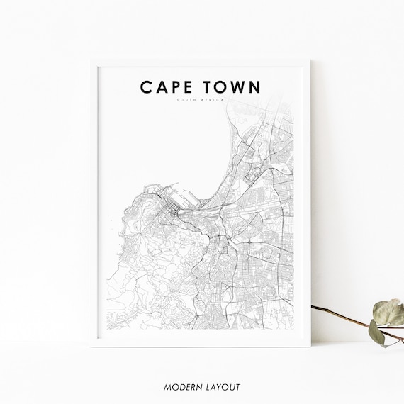 Cape Town South Africa Black And White City Street Map Poster