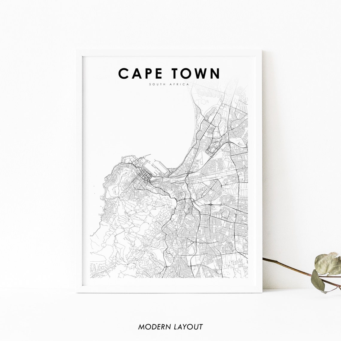 Cape Town South Africa Black And White City Street Map Poster