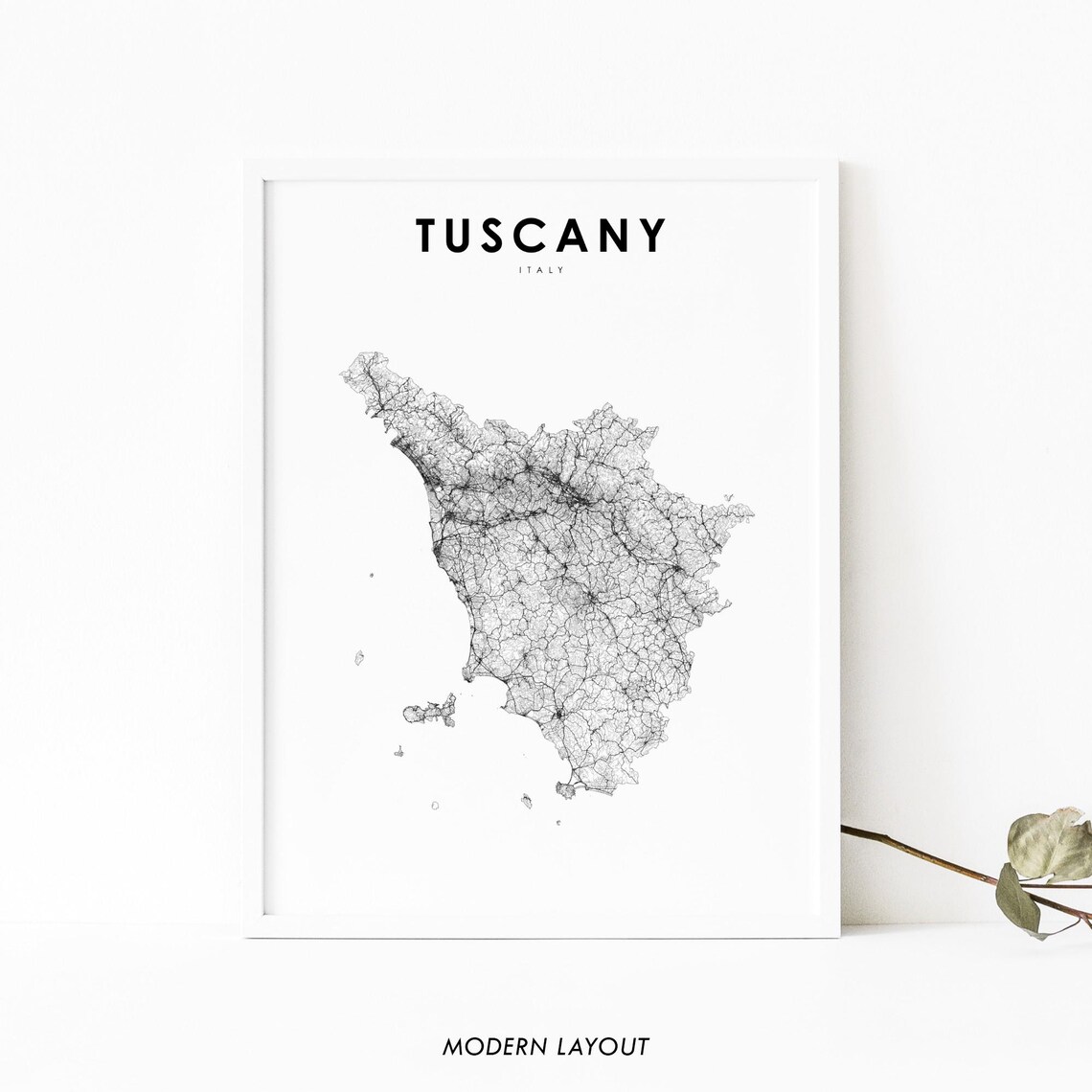 Tuscany Italy Map Print, Minimalist Tuscany Office Decor