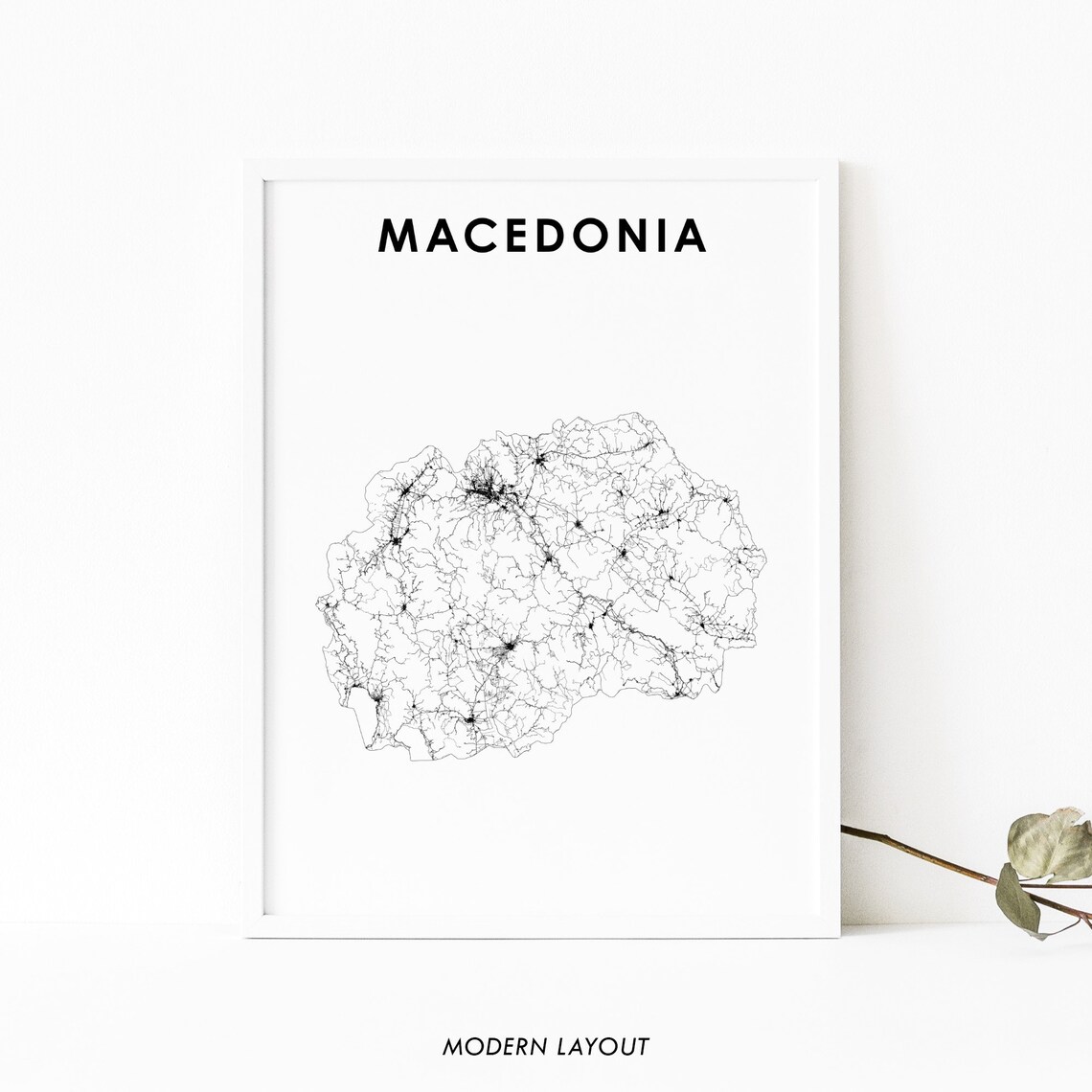 Macedonia Map Print, Skopje Country Road Poster