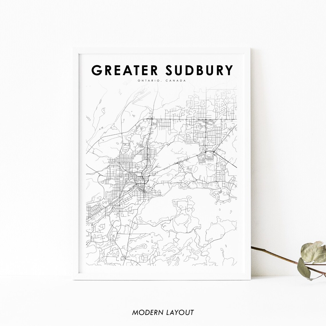 Greater Sudbury Ontario Map Art Print, Nursery Decor