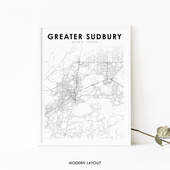 Greater Sudbury Ontario Map Art Print, Nursery Decor