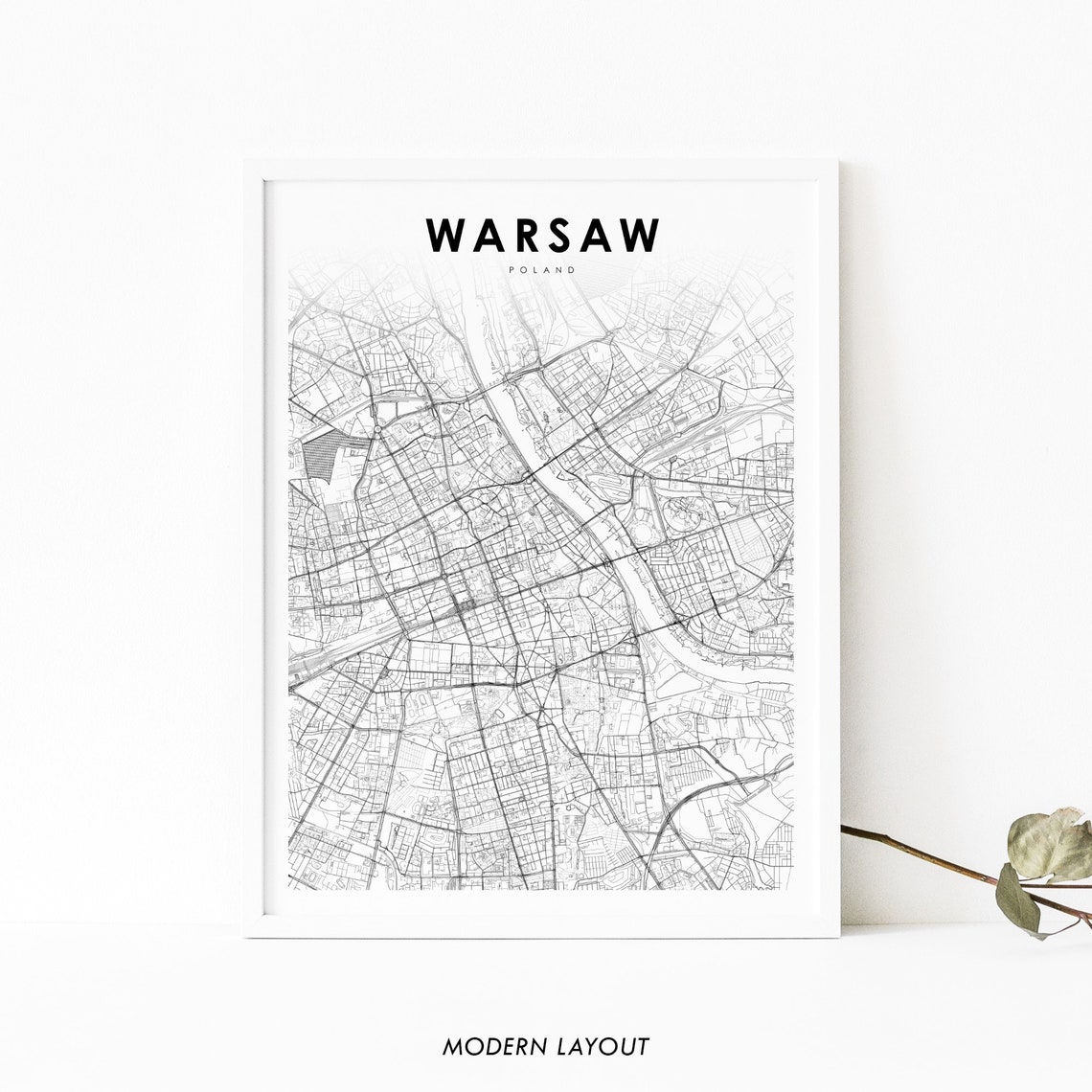 Warsaw Poland Capital City Street Map Minimalist Black White Poster