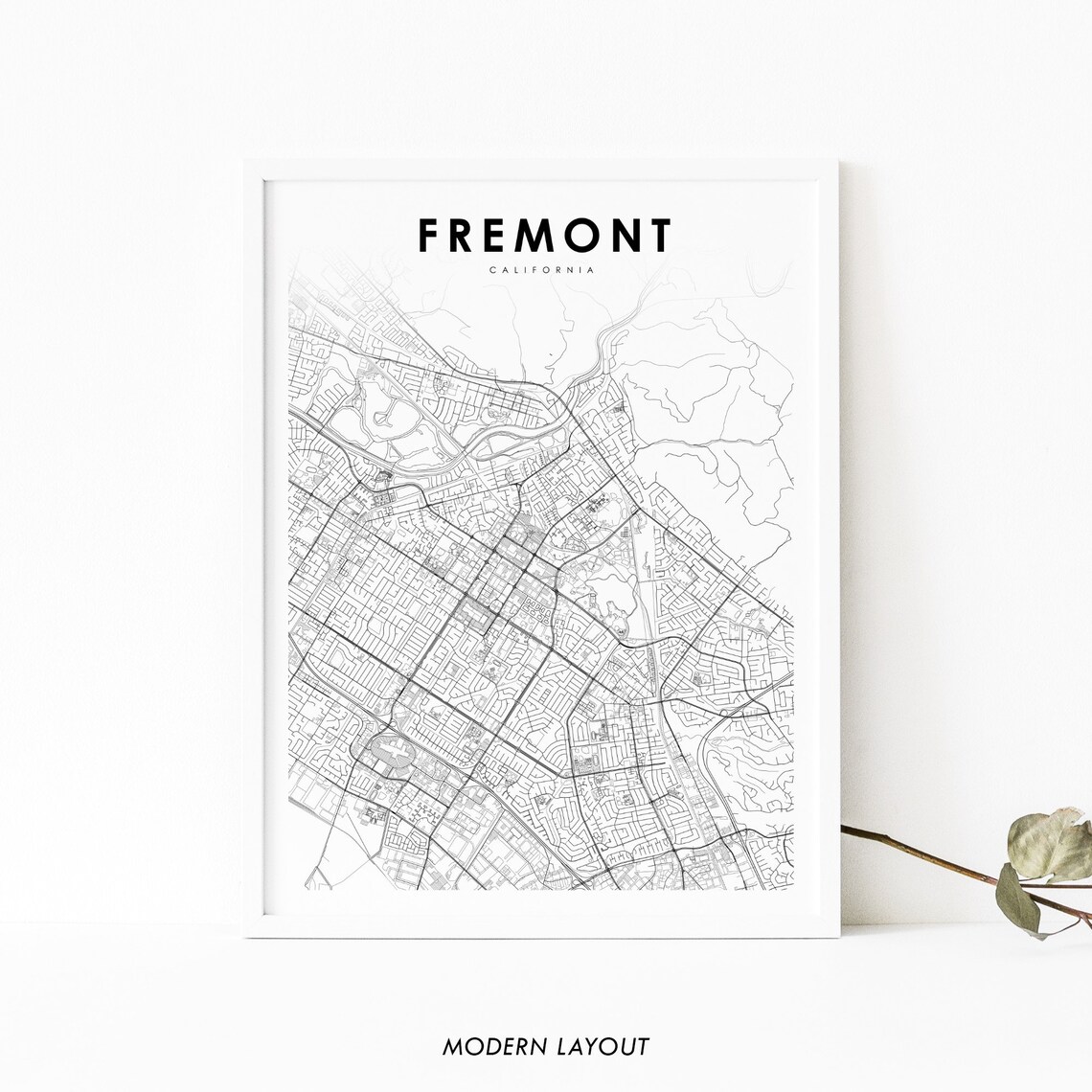 Fremont California Bay Area Street Map Modern Minimalist Poster
