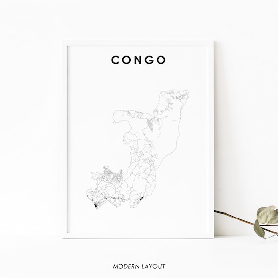 Republic Of The Congo Map Print Road Art Poster Congobrazzaville Africa Nursery Room Wall Office Decor