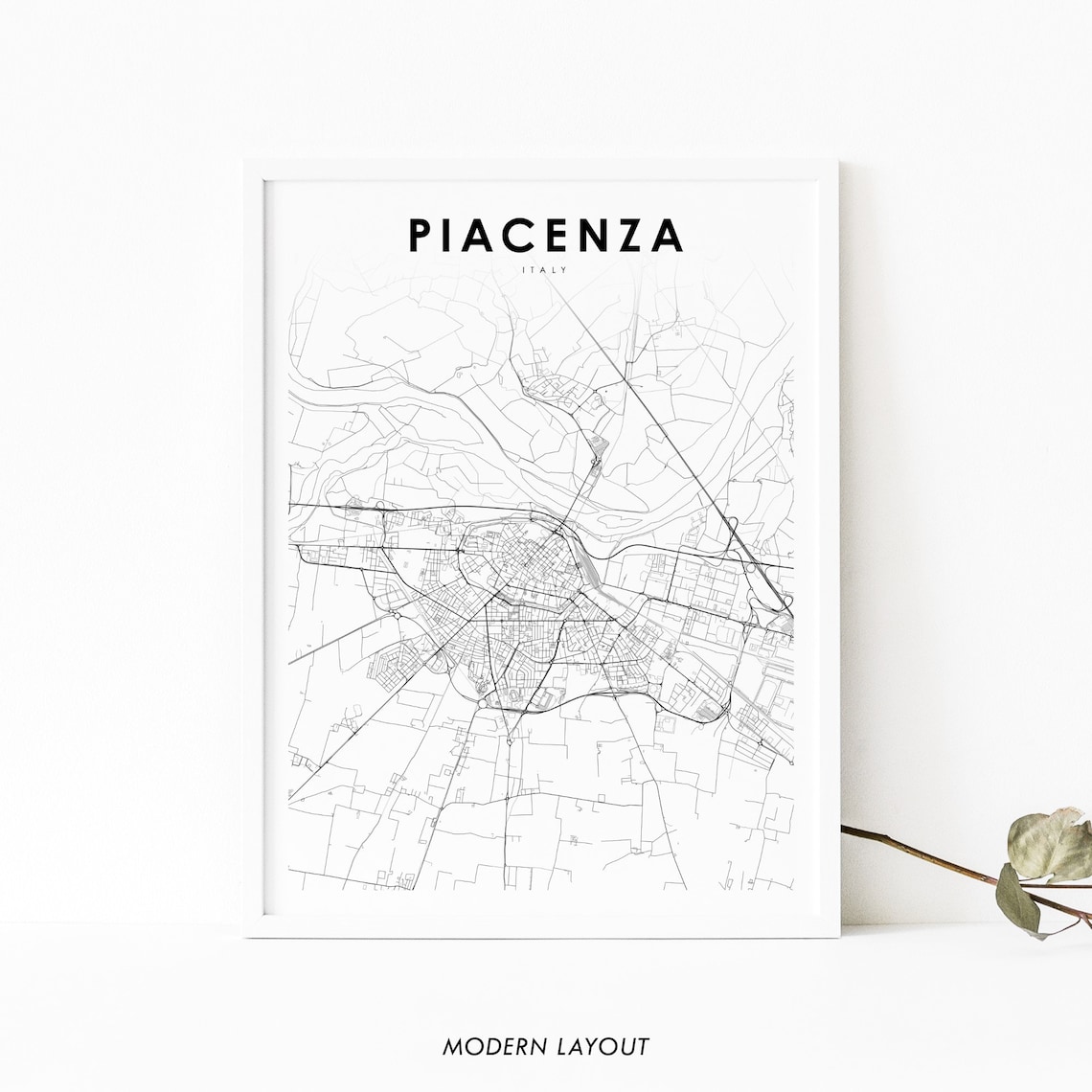 Piacenza Italy City Street Map Minimalist Modern Wall Poster