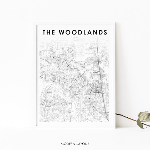 The Woodlands Tx Map Print Texas Usa Art Poster Montgomery City Street Road Nursery Room Wall Office Decor