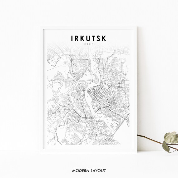 Irkutsk Russia City Street Map Modern Minimalist Line Art Print