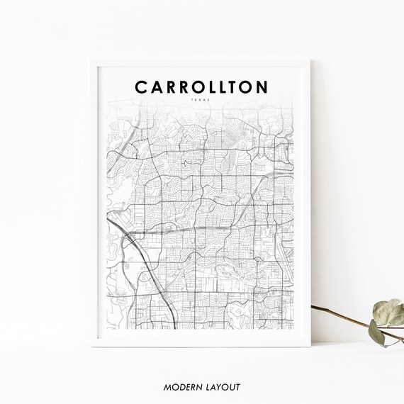 Carrollton Tx Map Print Texas Usa Art Poster Denton Dallas City Street Road Nursery Room Wall Office Decor