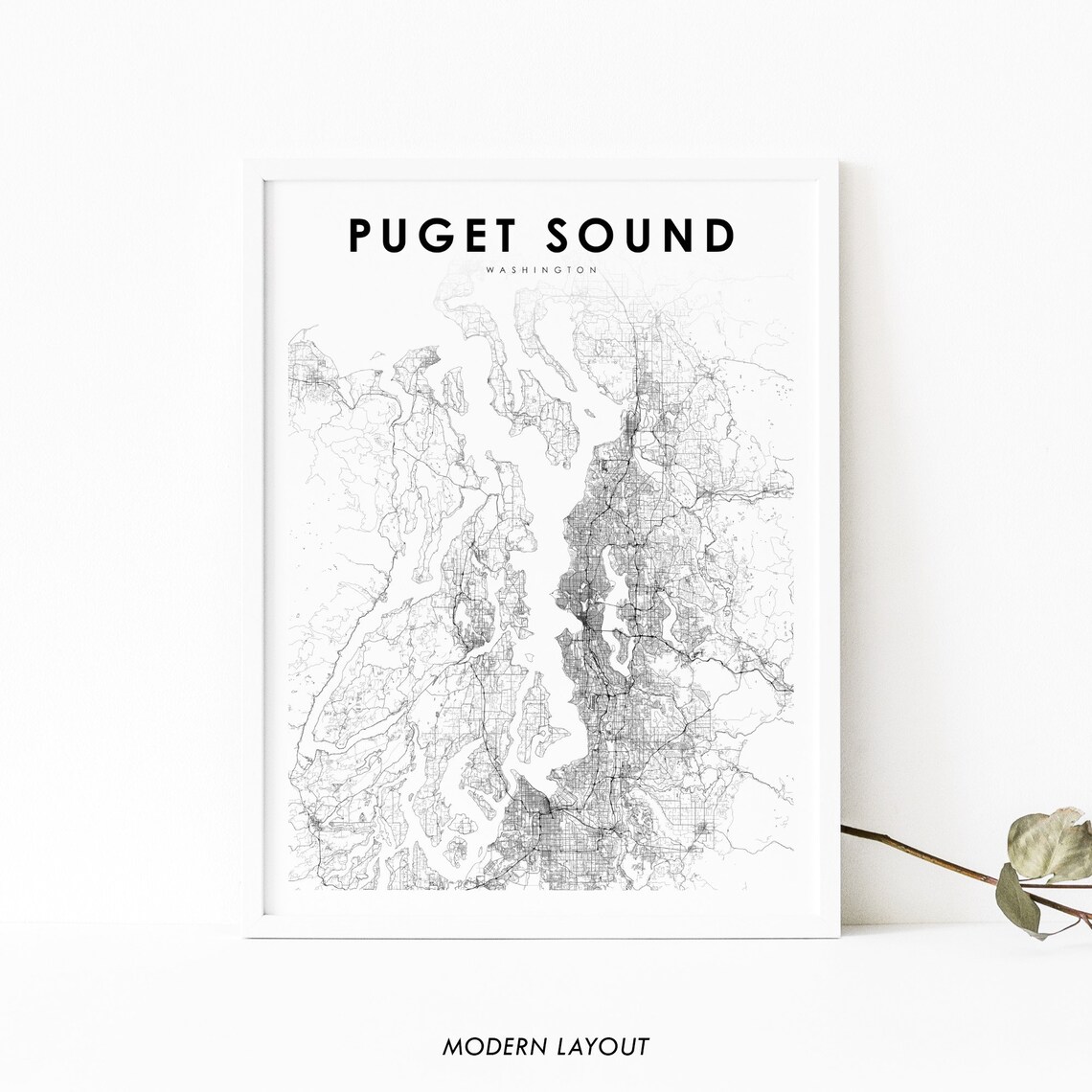 Puget Sound Map Print, Washington City Street Poster