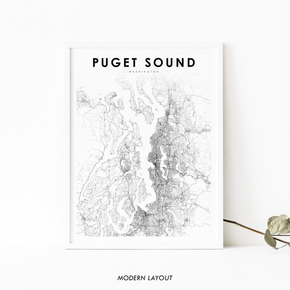 Puget Sound Map Print, Washington City Street Poster