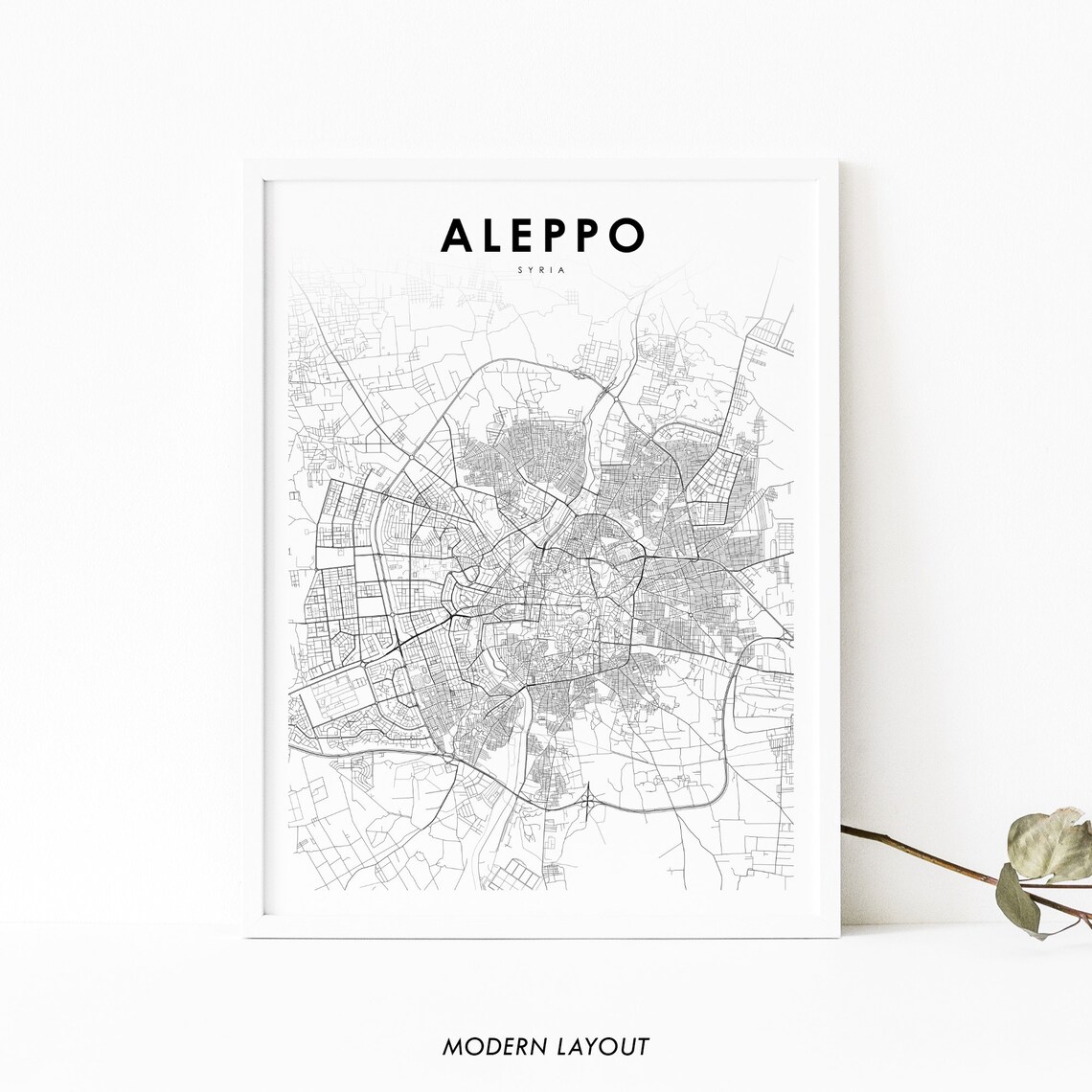 Aleppo Syria Map Print Art Poster, City Street Road