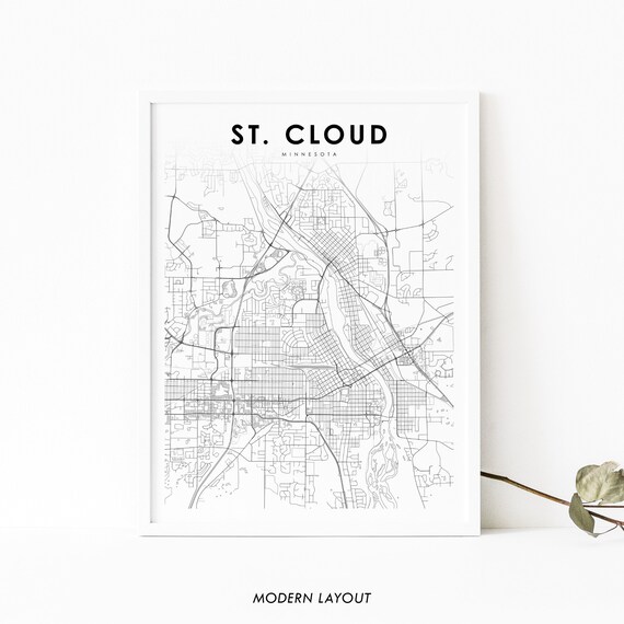 St Cloud Mn Map Print Minnesota Usa Art Poster Saintcloud City Street Road Nursery Room Wall Office Decor