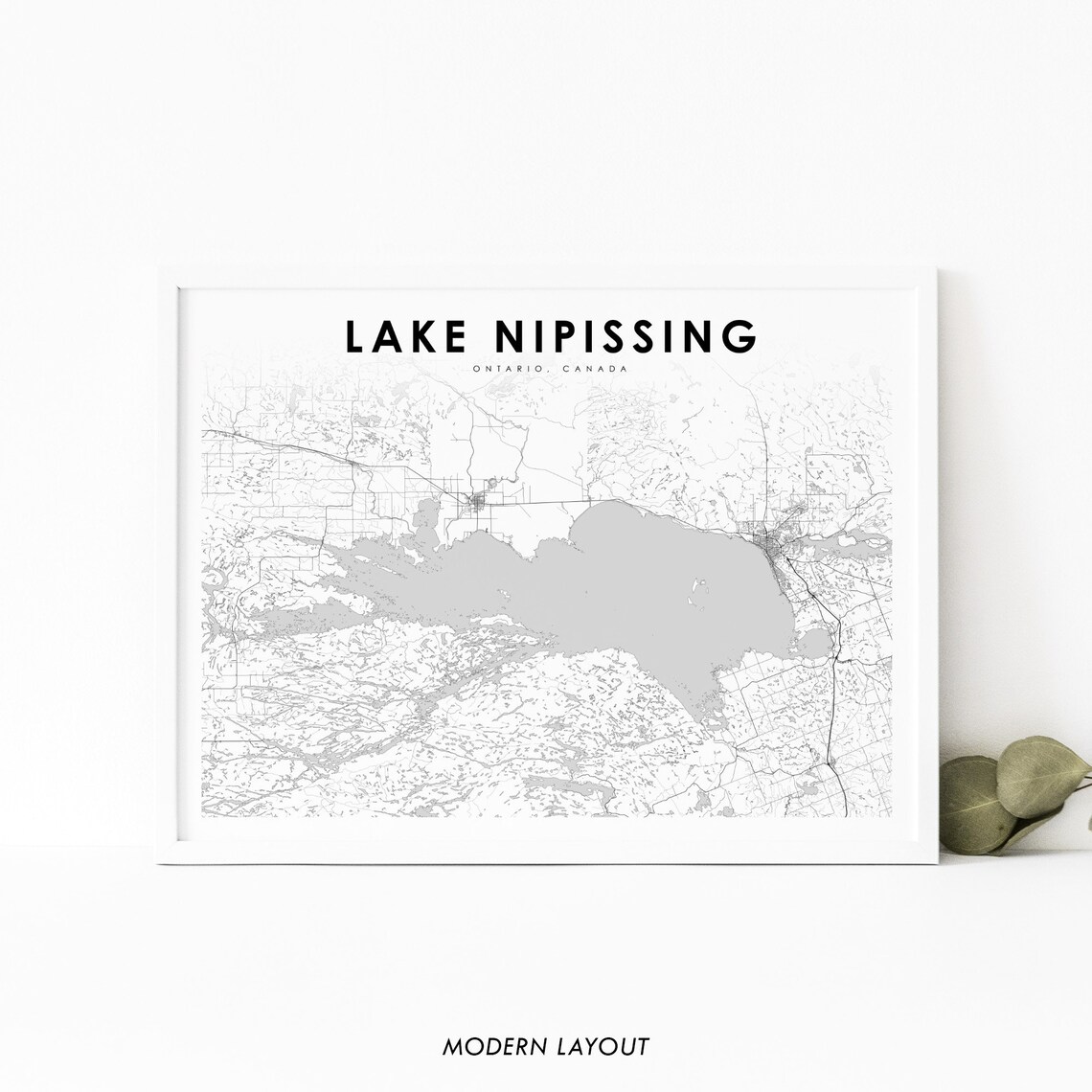 Lake Nipissing Ontario Map Print, North Bay City