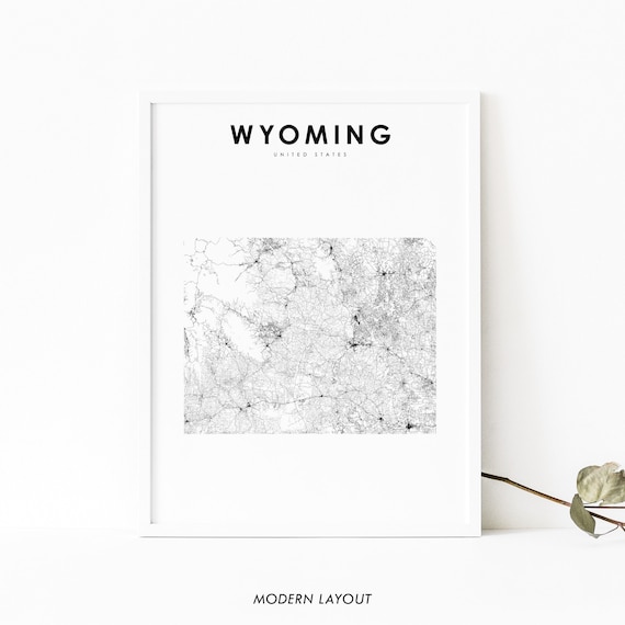 Wyoming Map Print, State Road Map Art Poster