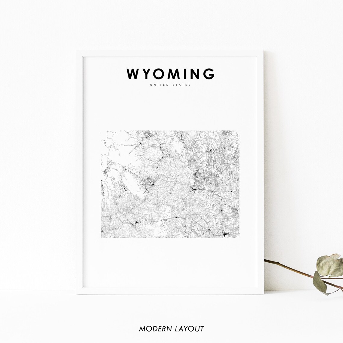 Wyoming Map Print, State Road Map Art Poster
