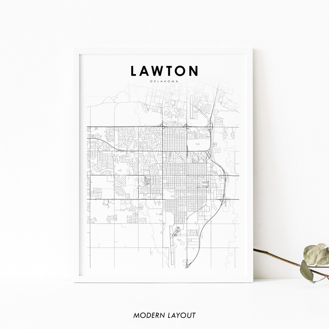 Lawton, OK Map Print, Oklahoma Wall Art