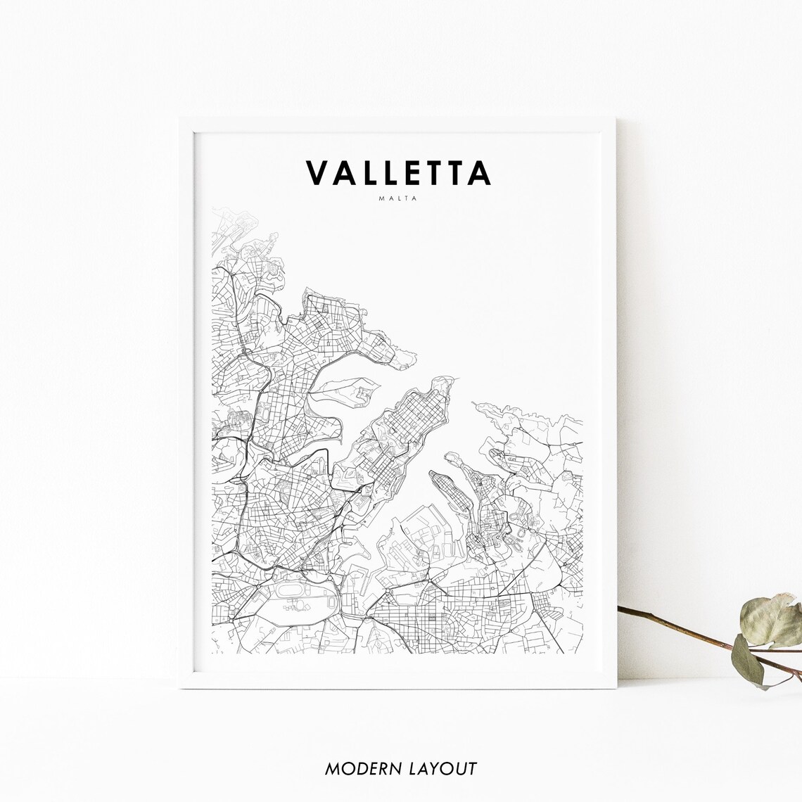 Valletta Malta Map Print, City Street Road Decor