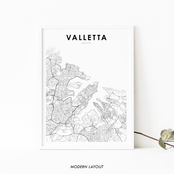 Valletta Malta Map Print, City Street Road Decor