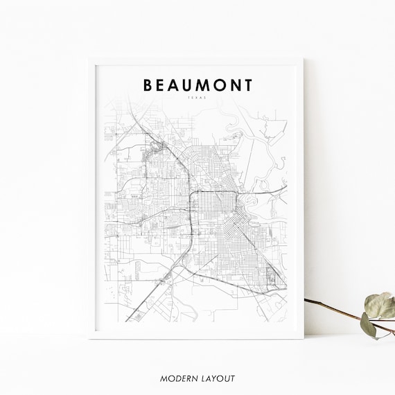 Beaumont Tx Map Print Texas Usa Art Poster Jefferson County City Street Road Nursery Room Office Wall Decor