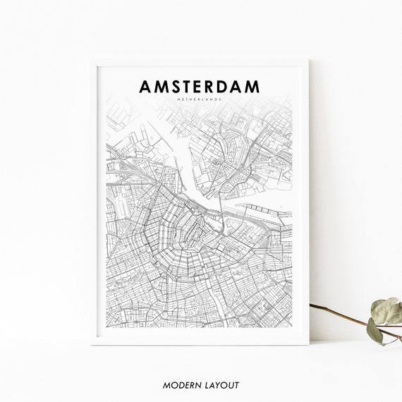 Downtown Amsterdam Netherlands Map Poster, Nursery Decor