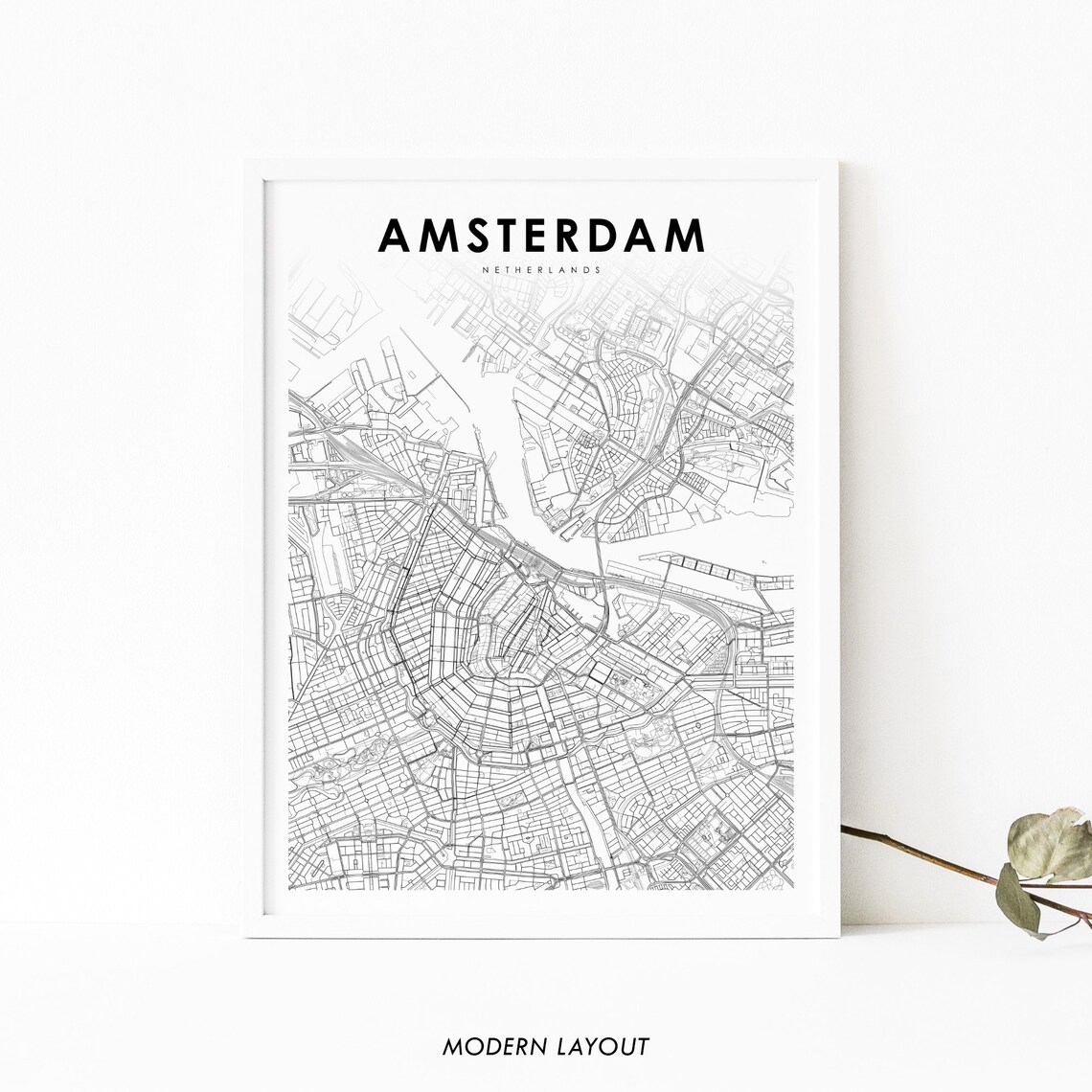 Downtown Amsterdam Netherlands Map Poster, Nursery Decor