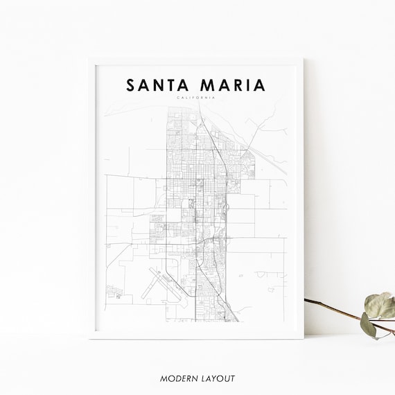 Santa Maria Ca Map Print Usa Art Poster Barbara City Street Nursery Room Wall Office Decor