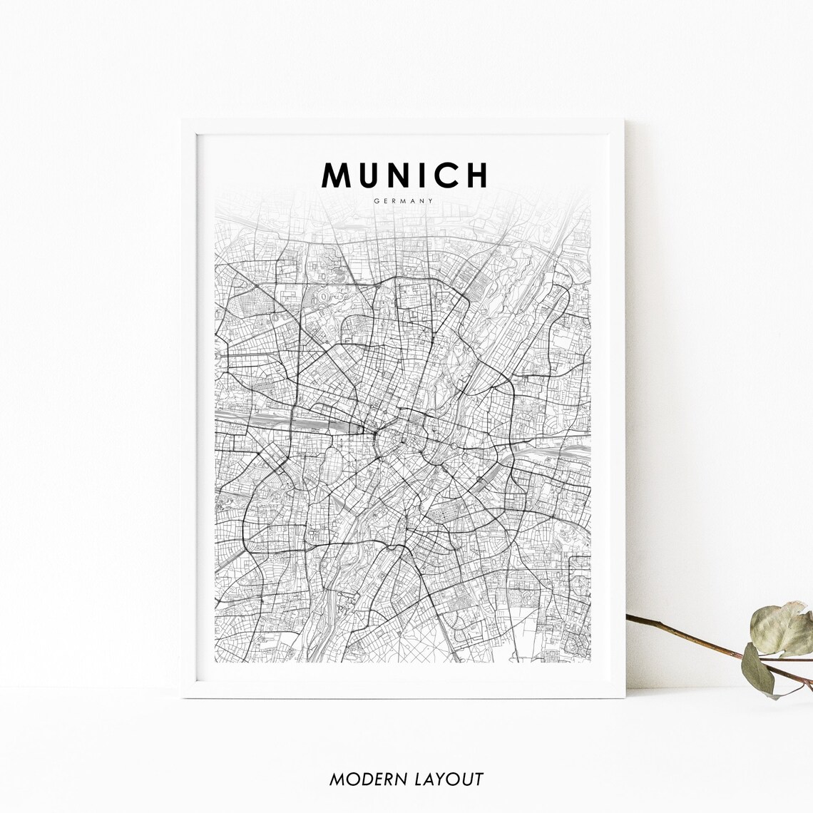Munich Germany Map Print, Bavaria City Street Poster