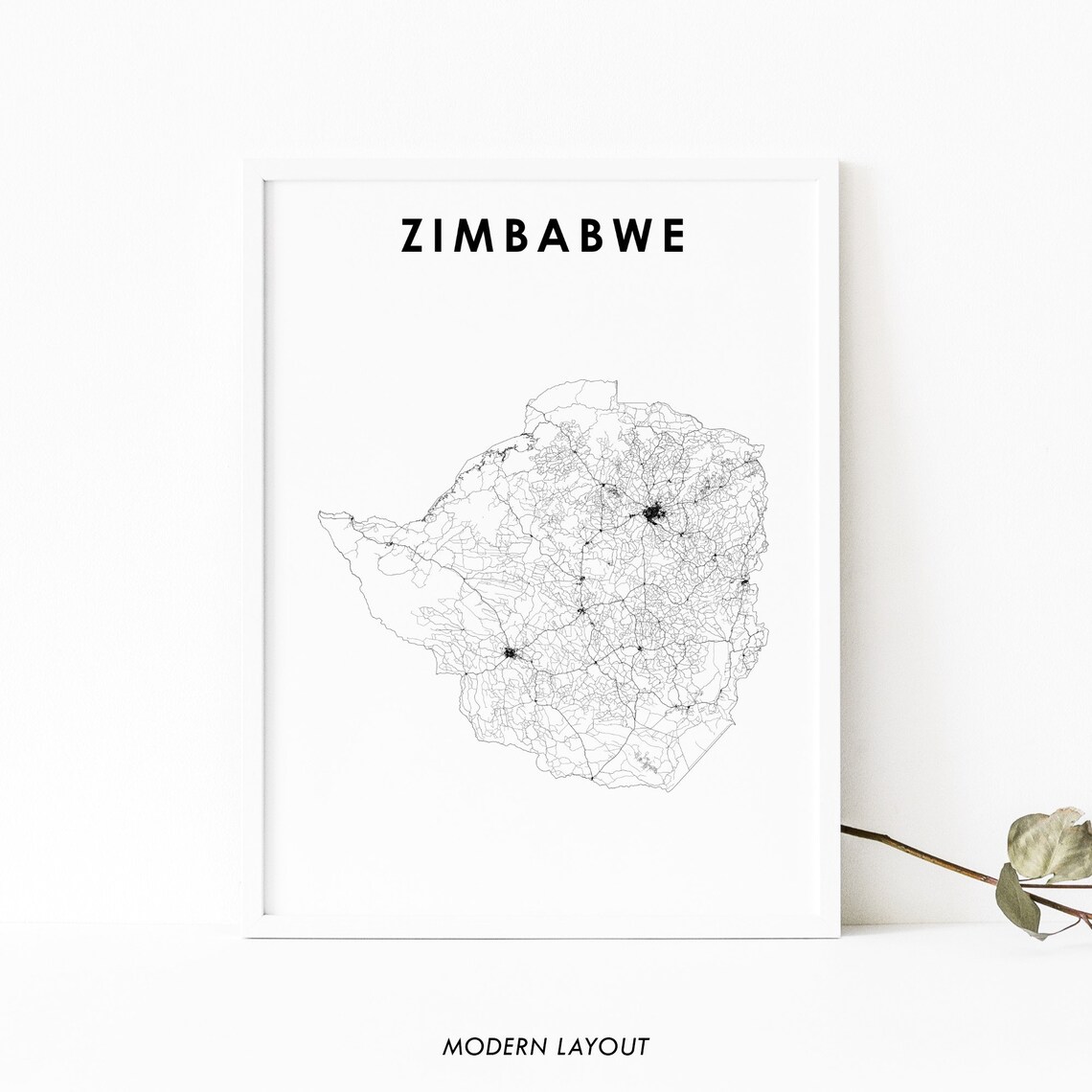 Zimbabwe Map Print, Harare Africa Travel Poster
