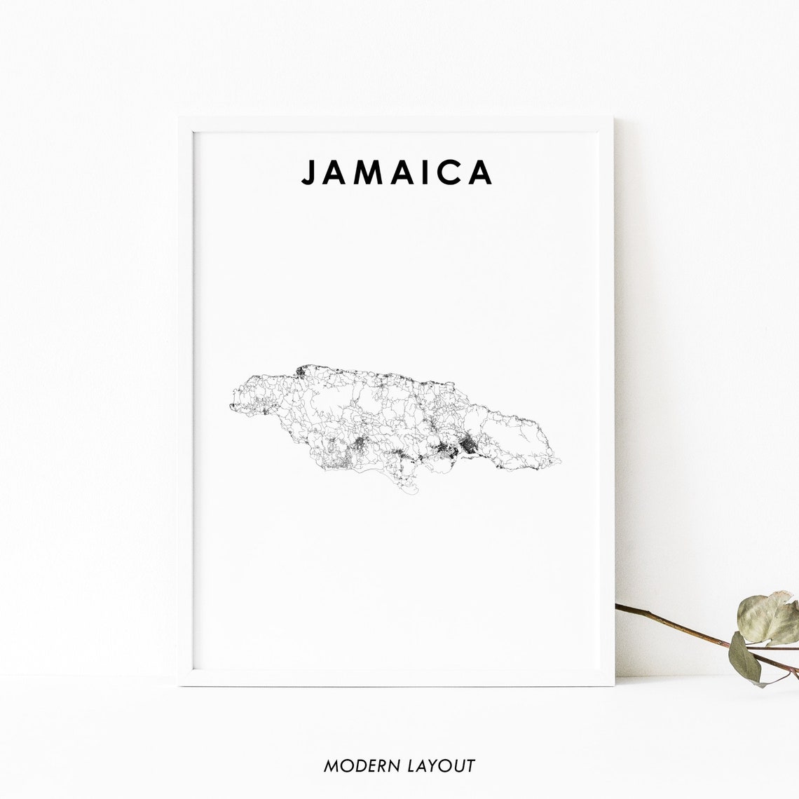 Jamaica Country Road Map Art Modern Black White Home Decor Poster